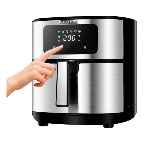 قلاية بدون زيت بلاك+ديكر 6 في 1 ديجيتال، 7.2 لتر، 1500 وات، اسود وفضي - AF7257-B5
