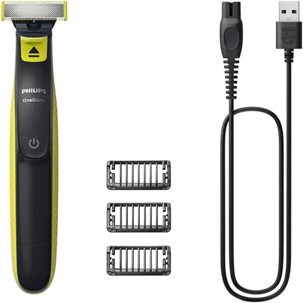 Philips OneBlade Waterproof Dual-Pivot Trimmer and Clipper with 3 Combs - QP2724/10_ماكينة تشذيب ومقشطة ون بليد مع 3 أمشاط من فيليبس، مقاومة للماء، ثنائية المحور - موديل QP2724/10