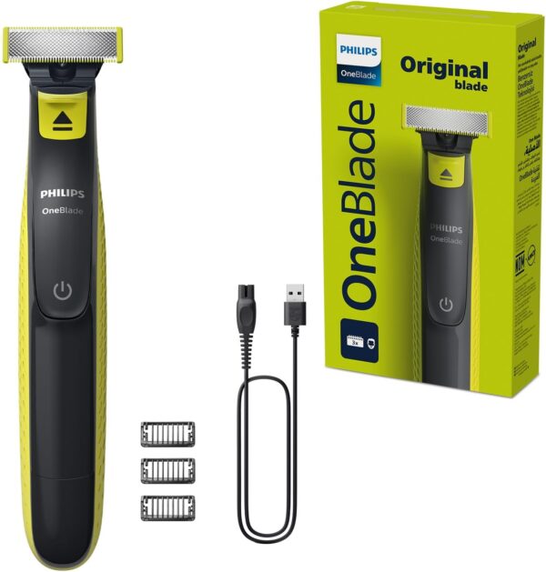 Philips OneBlade Waterproof Dual-Pivot Trimmer and Clipper with 3 Combs - QP2724/10_ماكينة تشذيب ومقشطة ون بليد مع 3 أمشاط من فيليبس، مقاومة للماء، ثنائية المحور - موديل QP2724/10