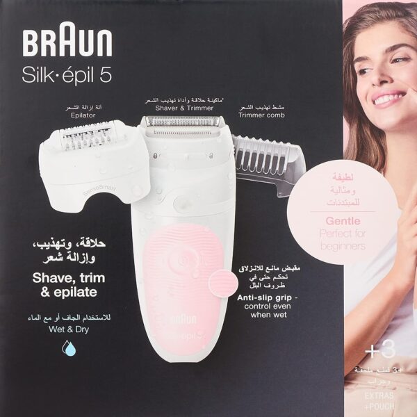 Braun Silk-épil 5-620 Wet & Dry Epilator With 3 Extras incl. Shaver Head – Flamingo/Pink – SES5-620_آلة إزالة الشعر براون سيلك-إبيل 5-620 للاستخدام الجاف والمبلل مع 3 ملحقات، بما في ذلك رأس الحلاقة - لون فلامنغو/وردي - SES5-620