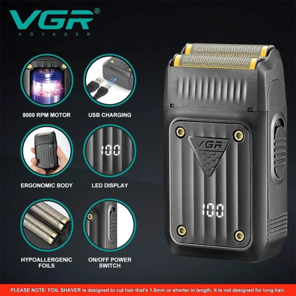 ماكينة حلاقة كهربائية VGR V-363 - أداء عالي مع تصميم مريح يجعلها سهلة الاستخدام لكل الرجال.